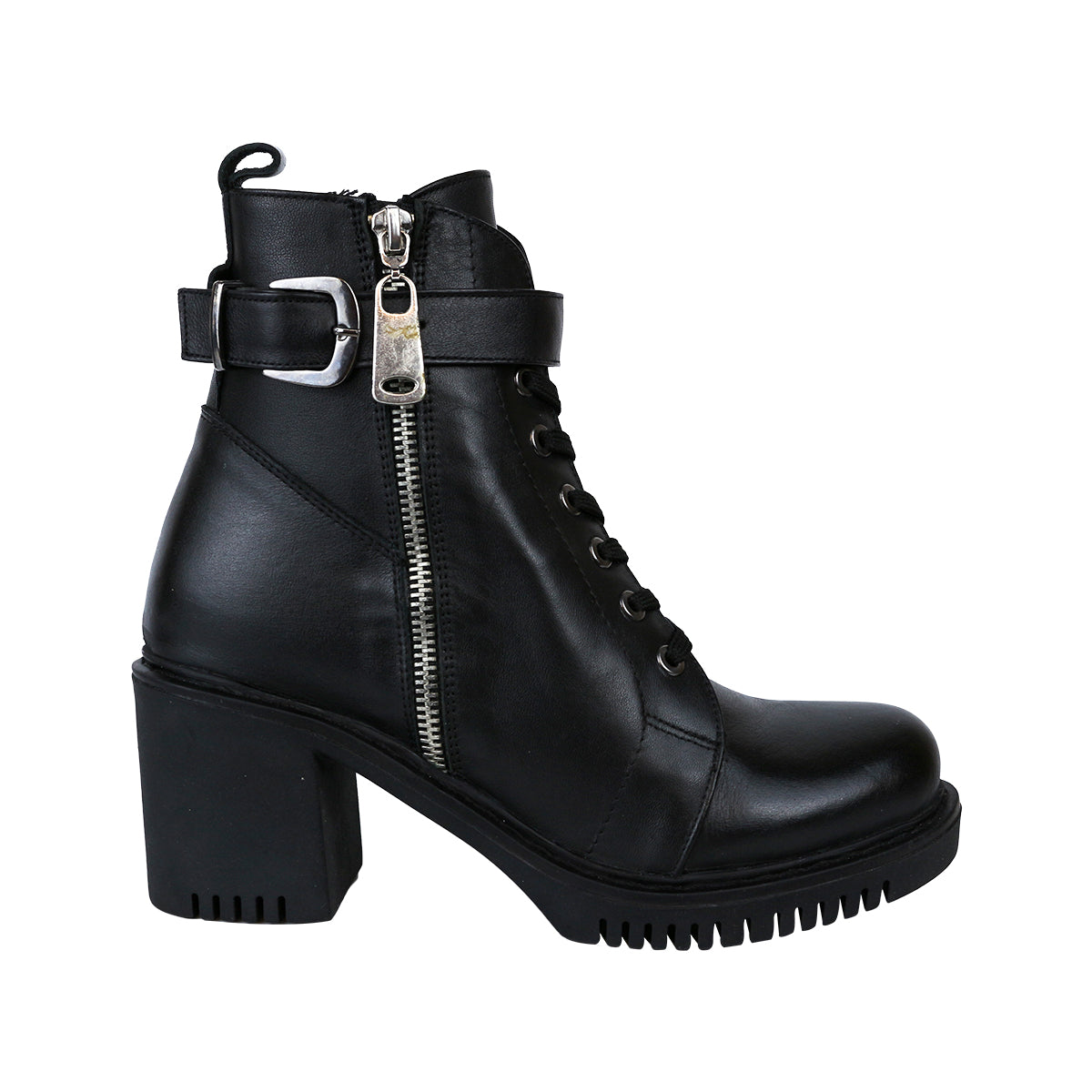 VEGA Woman Laced With Zipper Belted Genuine Leather Boots